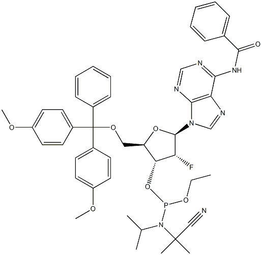 N-benzoil-5'-O-[bis(4-metoksifenil)fenilmetil]-2'-deoksi-2'-fluoroadenozin 3'-[2-cianoetil N,N-bis(1-metiletil)fosforamidit]